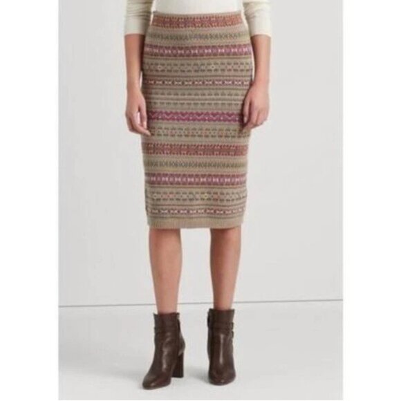 Lauren Ralph Lauren Fair Island Linen Blend Pencil Skirt Women's XL Fall Winter - Picture 1 of 7